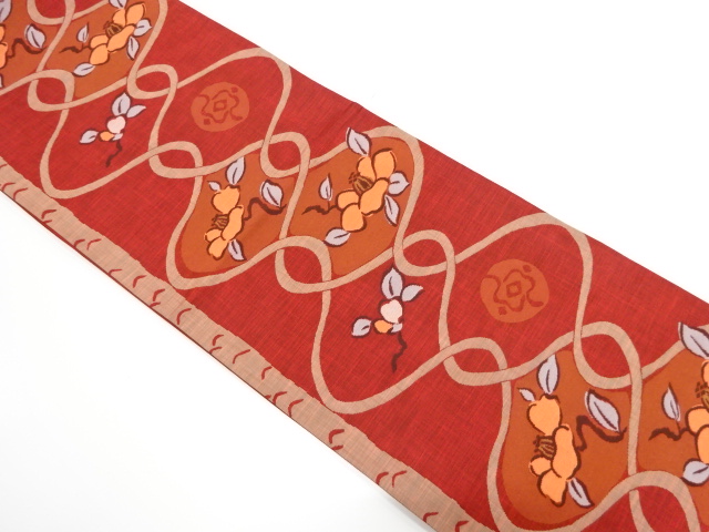 JAPANESE FUKURO OBI / UNUSED / WOVEN CAMELLIA